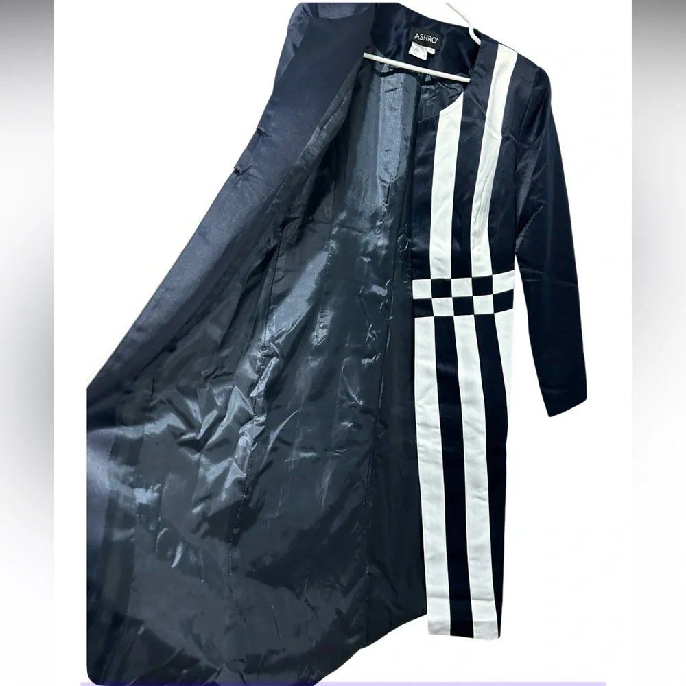 Ashro Jacket Dress Set Mother Of The Bride Formal Navy White Midi Wmns 6 NWOT - Picture 9 of 16